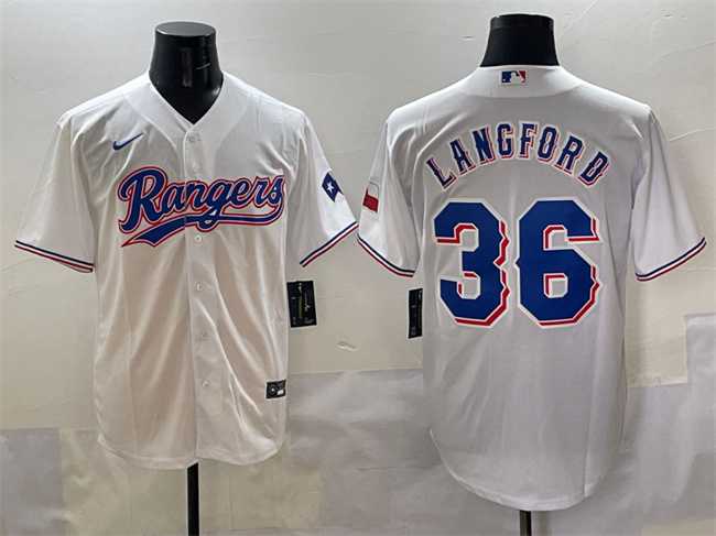 Men%27s Texas Rangers #36 Wyatt Langford White Cool Base Stitched Jersey